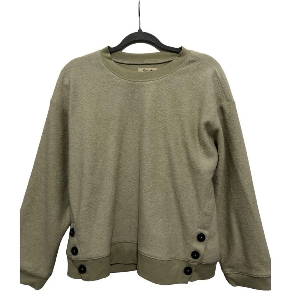 NWT Madewell Faded Seagrass Resourced Brushed Side Button Sweatshirt Size S/M